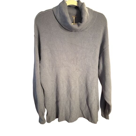 Free People Ottoman Slouchy Tunic Sweater Womens M Funnel Neck Ribbed Knit Slate - Picture 1 of 9